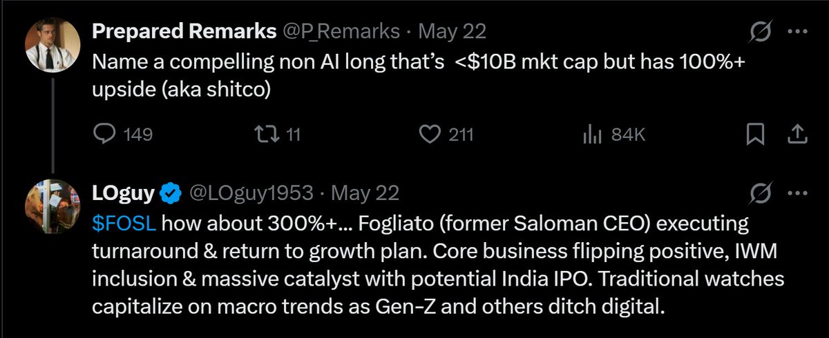 LOguy1953's tweet photo. @P_Remarks $FOSL traditional watches breaking out w/gen z, q4 rev growth inflecting pos &amp; fy27 guide +msd = >$1.50 eps. stock to re-rate to $10+ &amp; potential India ipo kicker. still time to hop in before it hits $16. https://t.co/fhAX5cbQ3s