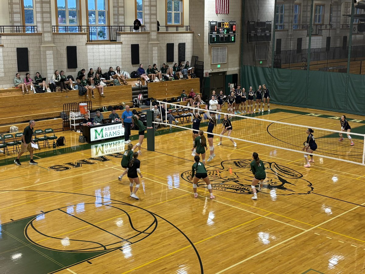 GORAMSathletics's tweet photo. Volleyball Final:
Marshfield 2
Hanover 3
The Rams took the first 2 sets (25-23, 25-23) , but Hanover battled back to take the next 3 (25-13, 26-24, 15-6) Olivia Cosman and Ella Rousayne with a strong game for Marshfield. https://t.co/0X4SG5cllM