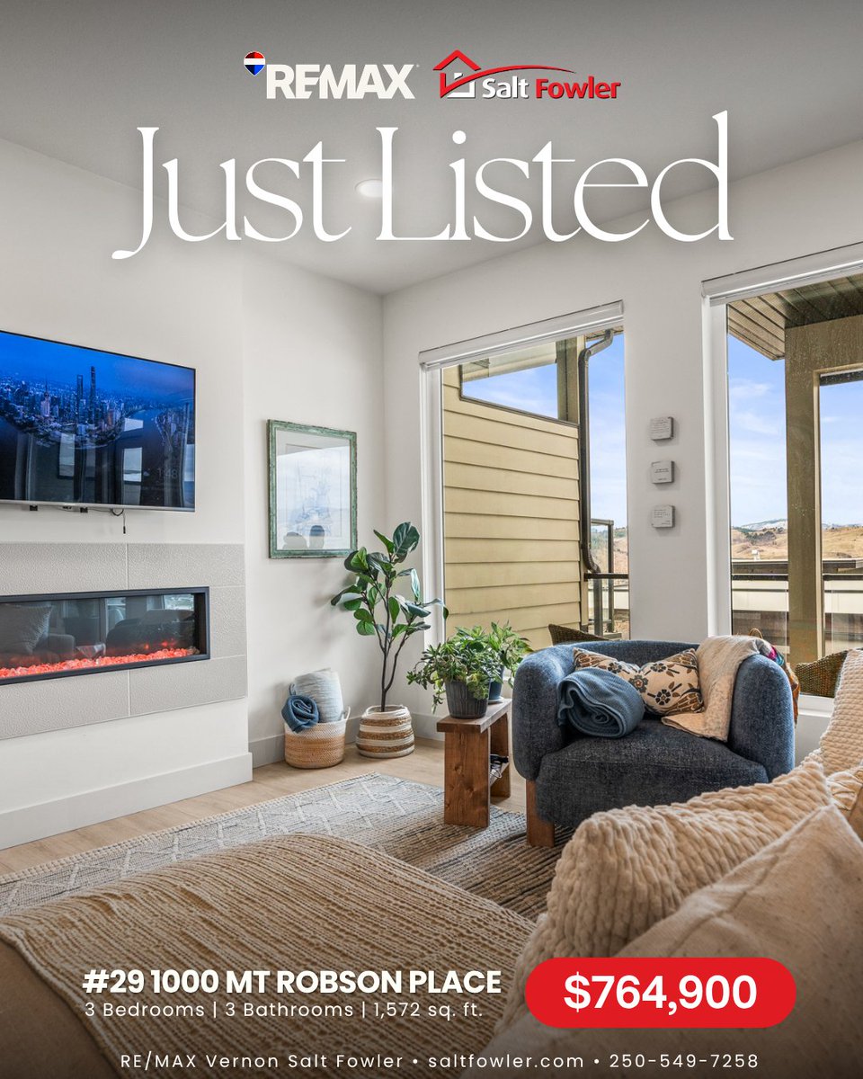 SaltFowlerBC's tweet photo. β¨ Turnkey three-level townhome in the Infinity complex with panoramic Kalamalka Lake views and direct access to Middleton Mountain trails.
π 29 1000 Mt Robson Place
π² $764,900
#JustAddSalt #SaltFowler #RemaxVernon #VernonRealtor #VernonRealEstate https://t.co/OAQqAzXyLe
