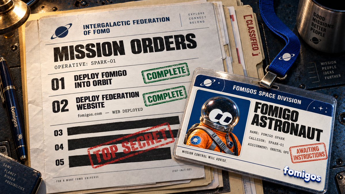 FomigosNft's tweet photo. Construction is complete. The headless crew now has a space program.

Fomigo Spark is in orbit. The Intergalactic Federation of @fomo is online.

His next orders are classified. Even from him.
Mission Control, awaiting instructions.

https://t.co/kvB6dx3I8m https://t.co/4QKMAGO3wC