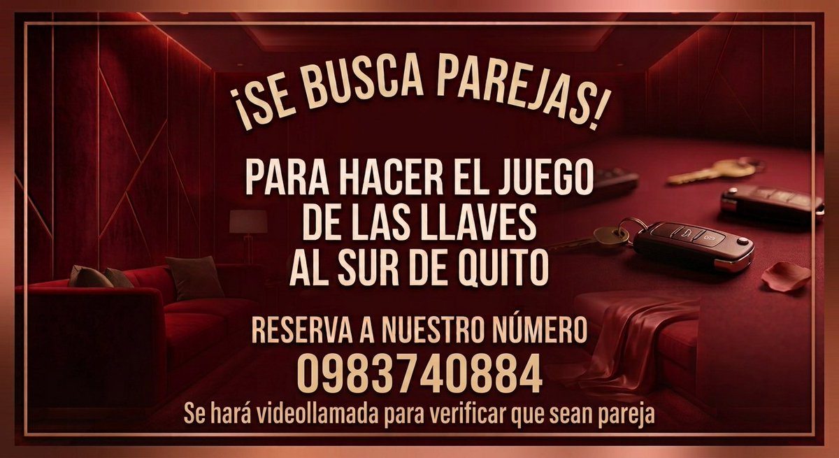 CaterinyMaicol's tweet photo. 🔥 JUEGO DE LAS LLAVES EN EL SUR DE QUITO 🔥
Buscamos parejas de mente abierta dispuestas a vivir una noche diferente.
✔️ Solo pagas el costo de la habitación.
✔️ Discreción y seguridad garantizada.
❌ NO SINGLES (Verificación por videollamada). https://t.co/kr4lrObn7A