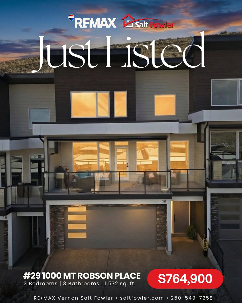 SaltFowlerBC's tweet photo. β¨ Turnkey three-level townhome in the Infinity complex with panoramic Kalamalka Lake views and direct access to Middleton Mountain trails.
π 29 1000 Mt Robson Place
π² $764,900
#JustAddSalt #SaltFowler #RemaxVernon #VernonRealtor #VernonRealEstate https://t.co/OAQqAzXyLe