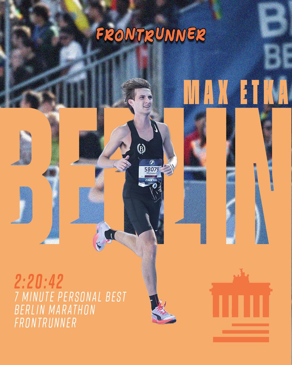 ProbWashedUp's tweet photo. A big day in Berlin moved Max to #3 on the FrontRunner all-time list. He was a 73min/2:27 (half/full) guy entering the year and has since run sub 50 for 10 miles, 65 mins for half and 2:20 for the marathon. We feel really confident he will grab an OTQ in 2027. https://t.co/tB2M80ClKL