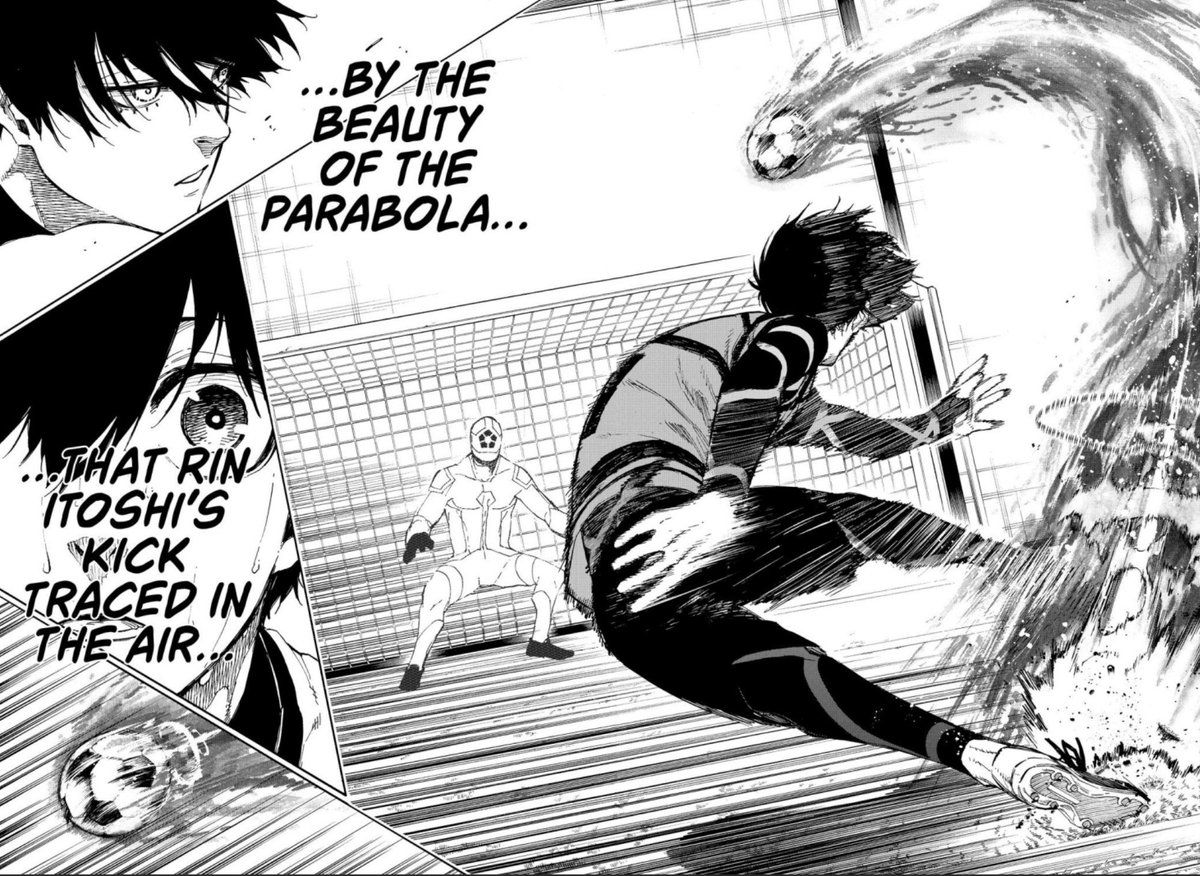 itoshirinsagi's tweet photo. "Beauty of the parabola" is still my favorite rinsagi moment not only because it's super duper gay but also because Isagi is admiring the kick technique Rin admires in his own favorite player (David Beckham), it's something that is truly "Rin", not something he copied from Sae https://t.co/BJbiV2rD1Y