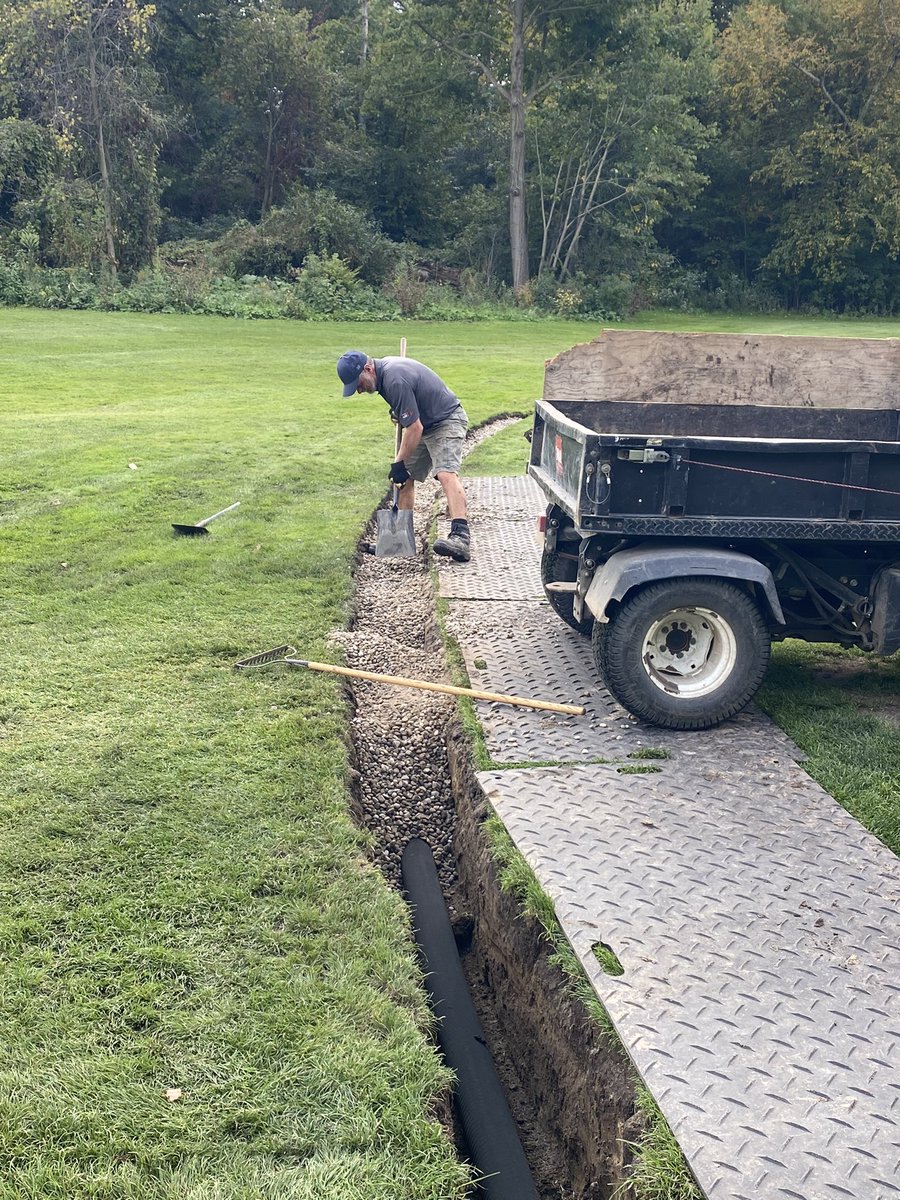 ryanarthur21's tweet photo. From start to finish this week- popped down the road to another @GolfNorthToday Tamarack Ridge to install this 100' run of French Drain! Should help dry up Hole 6 nicely! #alwaysimproving https://t.co/2QP6t10tRW