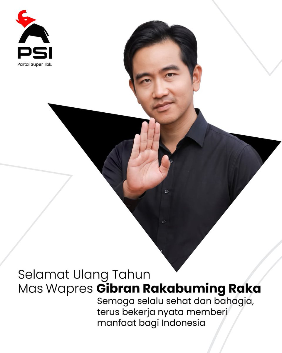 psi_id's tweet photo. Selamat ulang tahun, Mas Wapres Gibran Rakabuming Raka! 🥳🎉 

Teruslah melangkah dengan energi positif, kerja nyata, dan semangat memberi manfaat untuk bangsa dan negara 🤗🇮🇩 https://t.co/1ylfi2dZZs