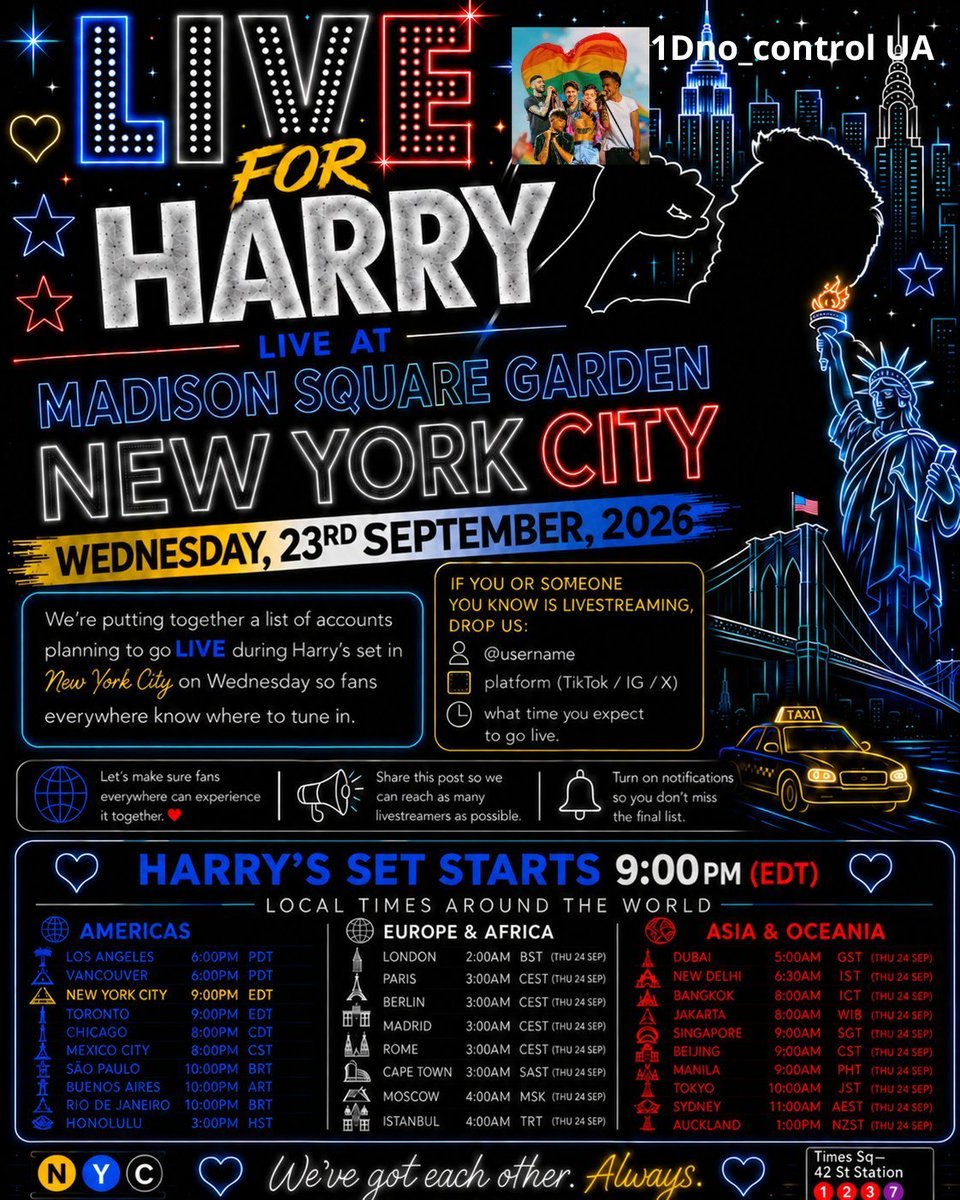 DWilson9098561's tweet photo. Harry kicks off night 16th of his residency at Madison Square Garden tonight (9-30-2026) between 8 and 9 pm est. Ammir is no longer livestreaming on YouTube. I will add links if any more livestreams are available  in the comments section of my post. https://t.co/G8rHTfolbY