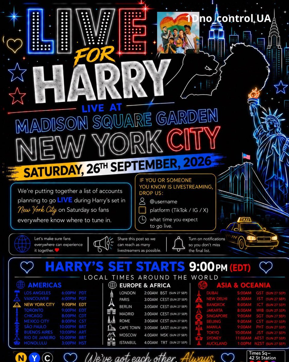 DWilson9098561's tweet photo. Harry kicks off night 16th of his residency at Madison Square Garden tonight (9-30-2026) between 8 and 9 pm est. Ammir is no longer livestreaming on YouTube. I will add links if any more livestreams are available  in the comments section of my post. https://t.co/G8rHTfolbY