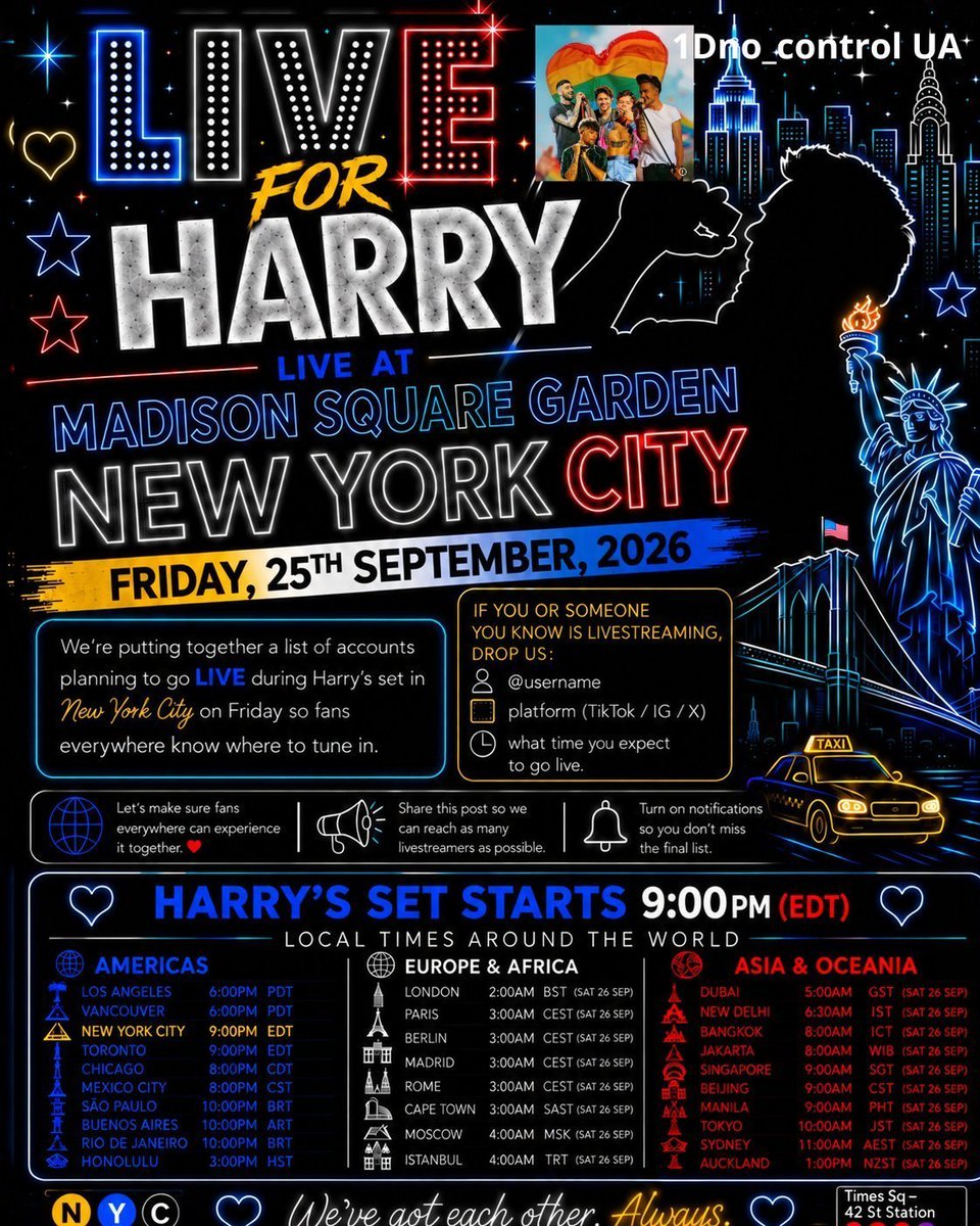 DWilson9098561's tweet photo. Harry kicks off night 16th of his residency at Madison Square Garden tonight (9-30-2026) between 8 and 9 pm est. Ammir is no longer livestreaming on YouTube. I will add links if any more livestreams are available  in the comments section of my post. https://t.co/G8rHTfolbY