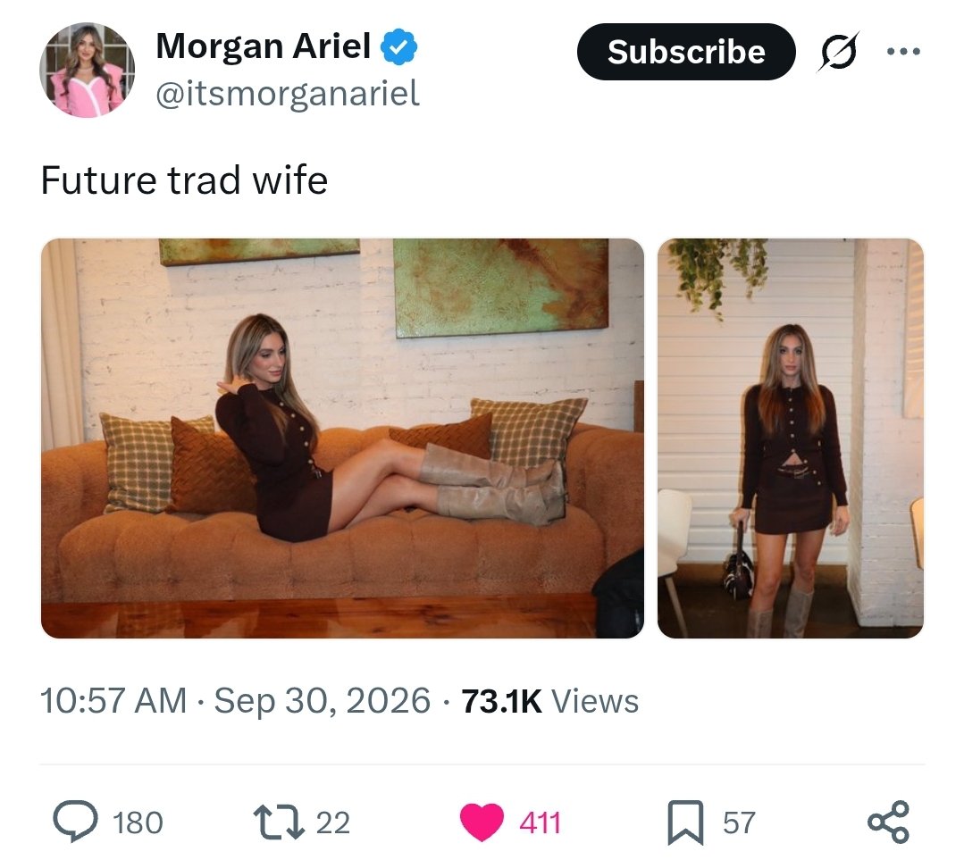BasedSamParker's tweet photo. @itsmorganariel >Hates cooking
>Trad wife hardest hit https://t.co/fbHdoYfBZj