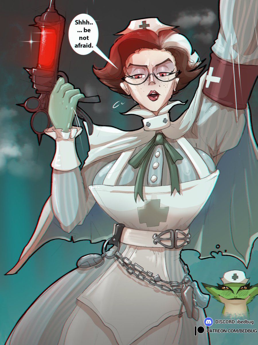 IBedbug_'s tweet photo. pov: Nurse Harrow will give you the medicine (it will hurt) 1/2 #deadlock #vote #nurseharrow https://t.co/k817suu63m