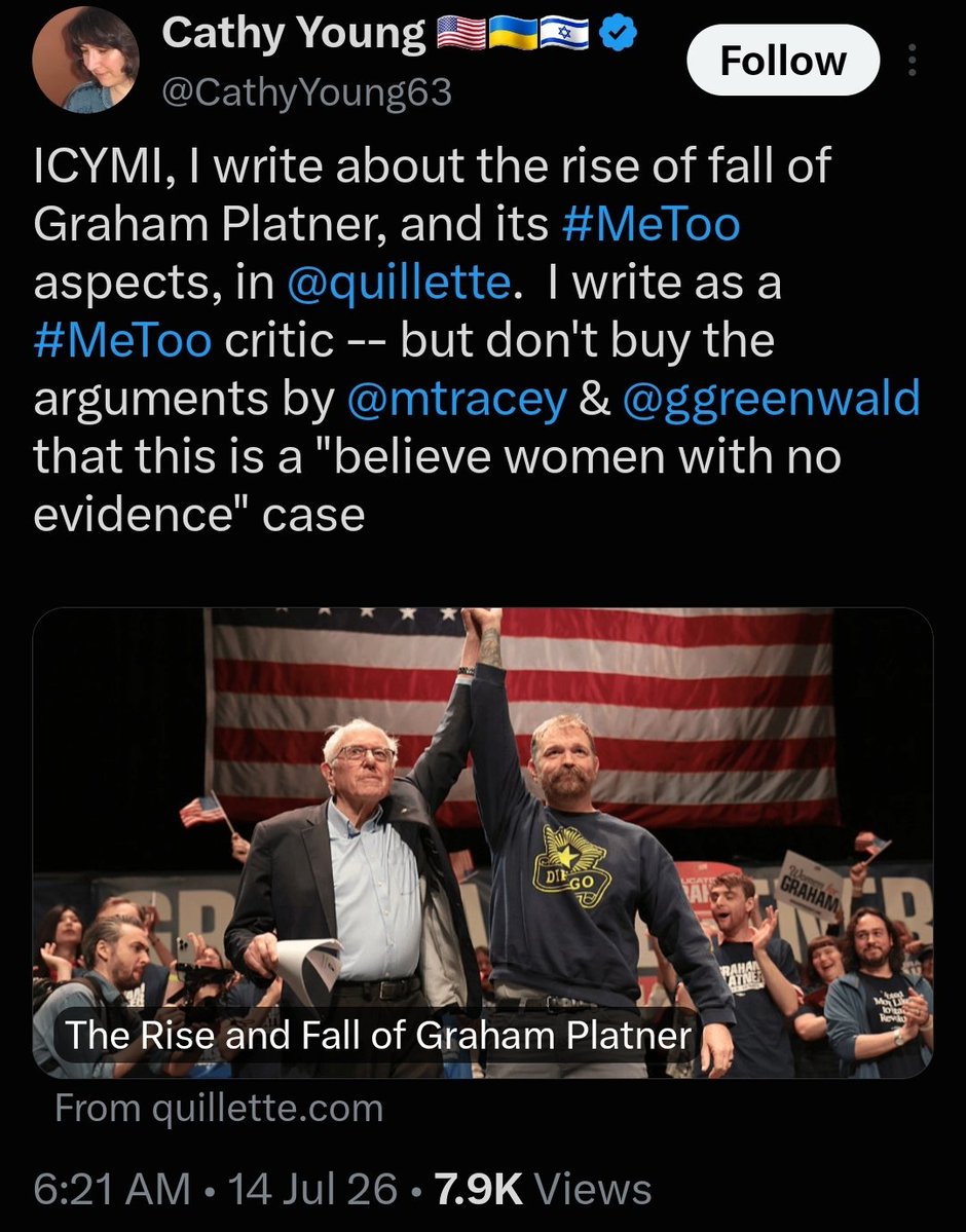Amerimutt420's tweet photo. I wonder what the Venn Diagram looks like of people who took the allegations against Platner at face value but are skeptical of the allegations against the "Cornell 7?" https://t.co/98xpzAwB8Z