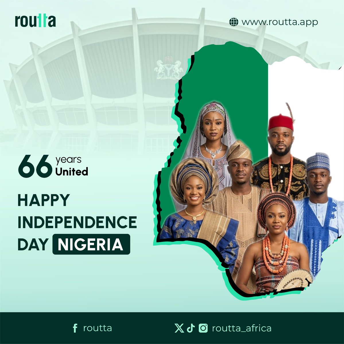 routta_africa's tweet photo. We May Speak Different Languages, But We Move As One. Happy Independence. God Bless Nigeria.
#routtaiscoming
#mobilitymadeeasy
#technigeria https://t.co/8KCri1evZP