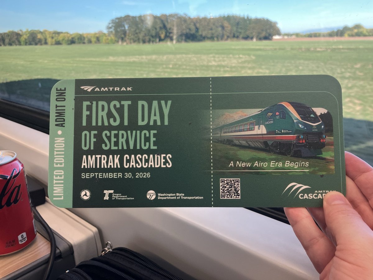 CapitolCurrents's tweet photo. An oversized novelty ticket to mark the first day of Airo service on the @Amtrak_Cascades https://t.co/RfoQFlfBIh