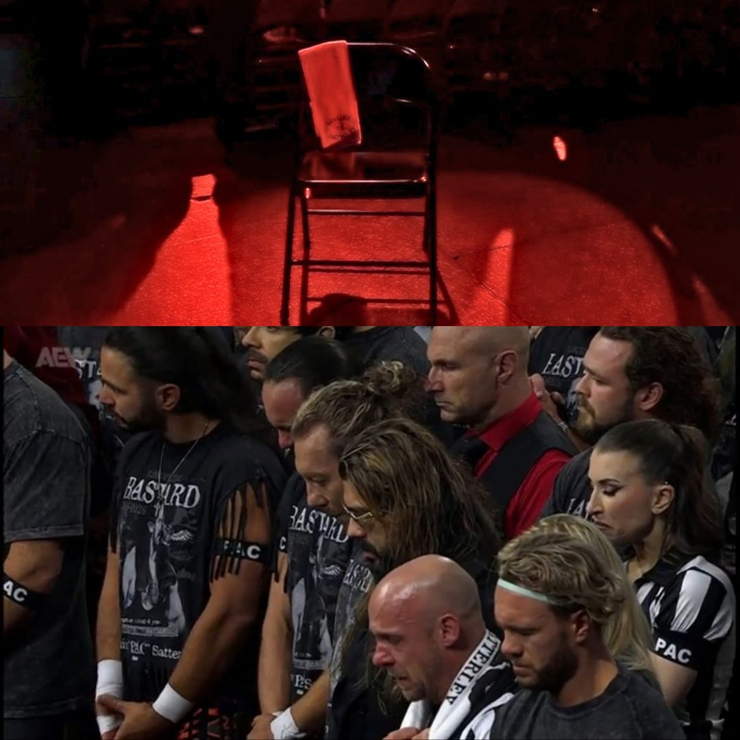 nodqdotcom's tweet photo. There was the empty chair in memory of Pac on #AEWDynamite. #RIPPAC https://t.co/Reeh5aGGTV