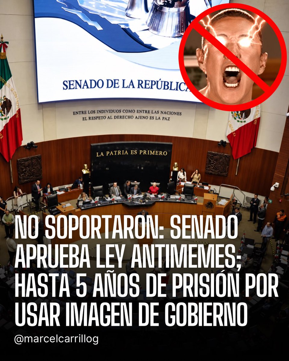 marcelcarrillog's tweet photo. Un triunfo más para el autoritarismo. El gobierno que, en palabras de la narca de Palacio, “respeta la libertad de expresión como nunca antes se había hecho”, aprobó la Ley Anti Memes, que por su redacción ambigua da pie para que los asquerosos morenistas puedan buscar de 1 a 5 años de prisión para aquellos que utilicen la imagen del gobierno para hacer sátira.

Según los morenistas, esto no va a pasar, pero ¿de verdad quieren que le creamos al gobierno que ha perseguido a ciudadanos por ofender a políticos, como en el caso Dato Protegido?

Por el amor de Dios, no sean ingenuos. Estos delincuentes solo quieren más herramientas para silenciar a los mexicanos que estamos hartos del narcorégimen.