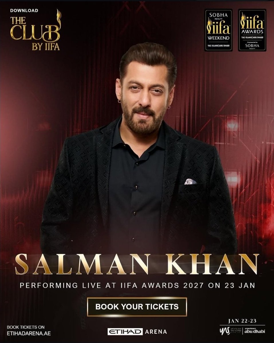 AtifS38675's tweet photo. LATEST : Megastar #SalmanKhan is set to perform at the IIFA Awards on 23rd January 2027! 😭❤️
Can't wait to see him owning the stage once again! 
#IIFAAwards #Monster #SVC63 https://t.co/4ox6pS4lWG
