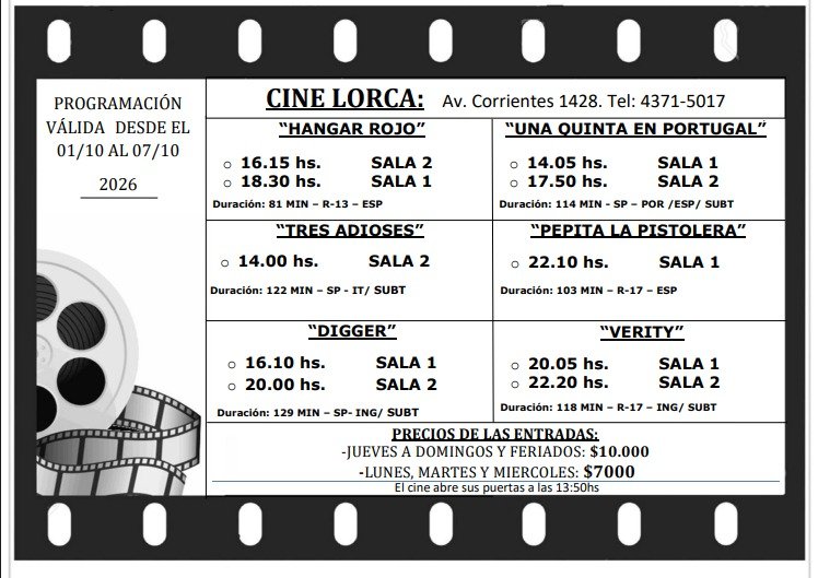 CineLorca's tweet photo. Hola! 

Les acerco la programación de esta semana:) https://t.co/Mq4PKwKvaW