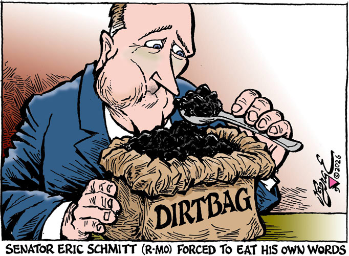 PaulBergeToons's tweet photo. All that elevated dudgeon and he muffed the set-up. Bon appetit.
https://t.co/cNwhPPlDQh
#EricSchmitt #JackSmithHearing #Republicans #Jan6 #Trump #senate #dirtbag #editorialcartoon #Berge https://t.co/PlSFvVreiE