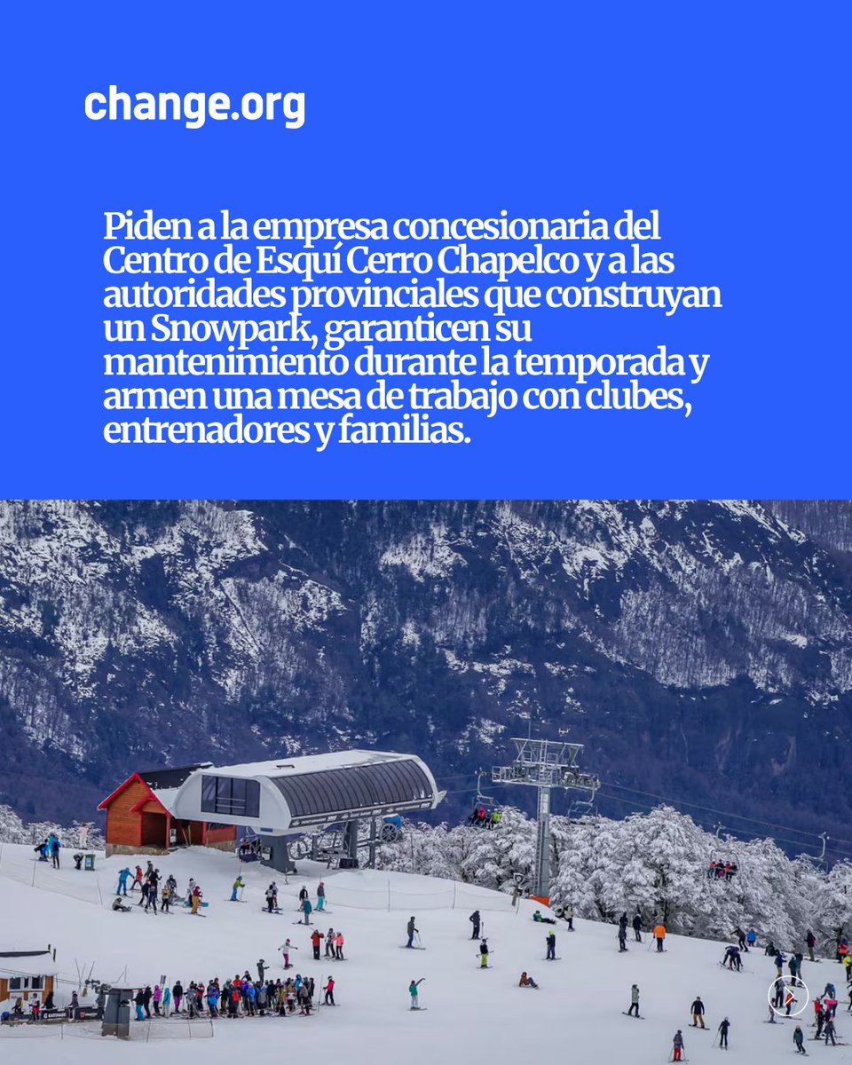 ChangeorgAR's tweet photo. 🏂 Una petición pide a Chapelco construir un Snowpark para el Ski y Snowboard Freestyle, y darle un lugar seguro al talento joven de San Martín de los Andes. Firmá para apoyar el pedido: https://t.co/cMkEtikWC9 

 #SnowparkChapelco #Freestyle https://t.co/h7moWPFyaY