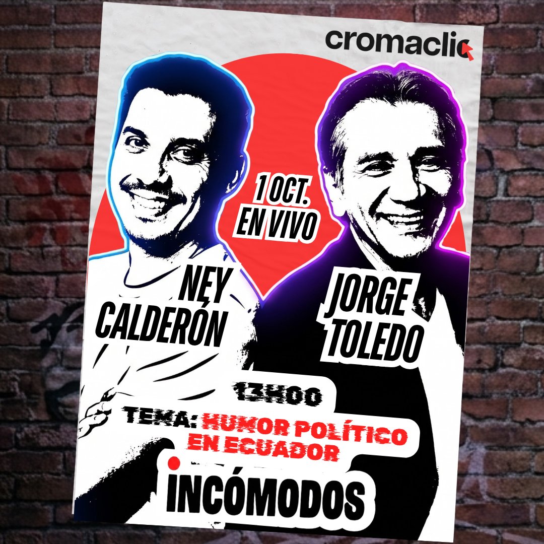 Cromaclic1's tweet photo. ¡NO TE LO PUEDES PERDER! 😎

Mañana en #Incómodos con @alestevesec  , @elmancosmico y  @jorgejack22_  estará el director Jorge Toledo y el actor Ney Calderón para hablar sobre el humor político en Ecuador.

👉 Empezamos a las 12:30 PM por el canal de YouTube. https://t.co/85rGj5QEjY