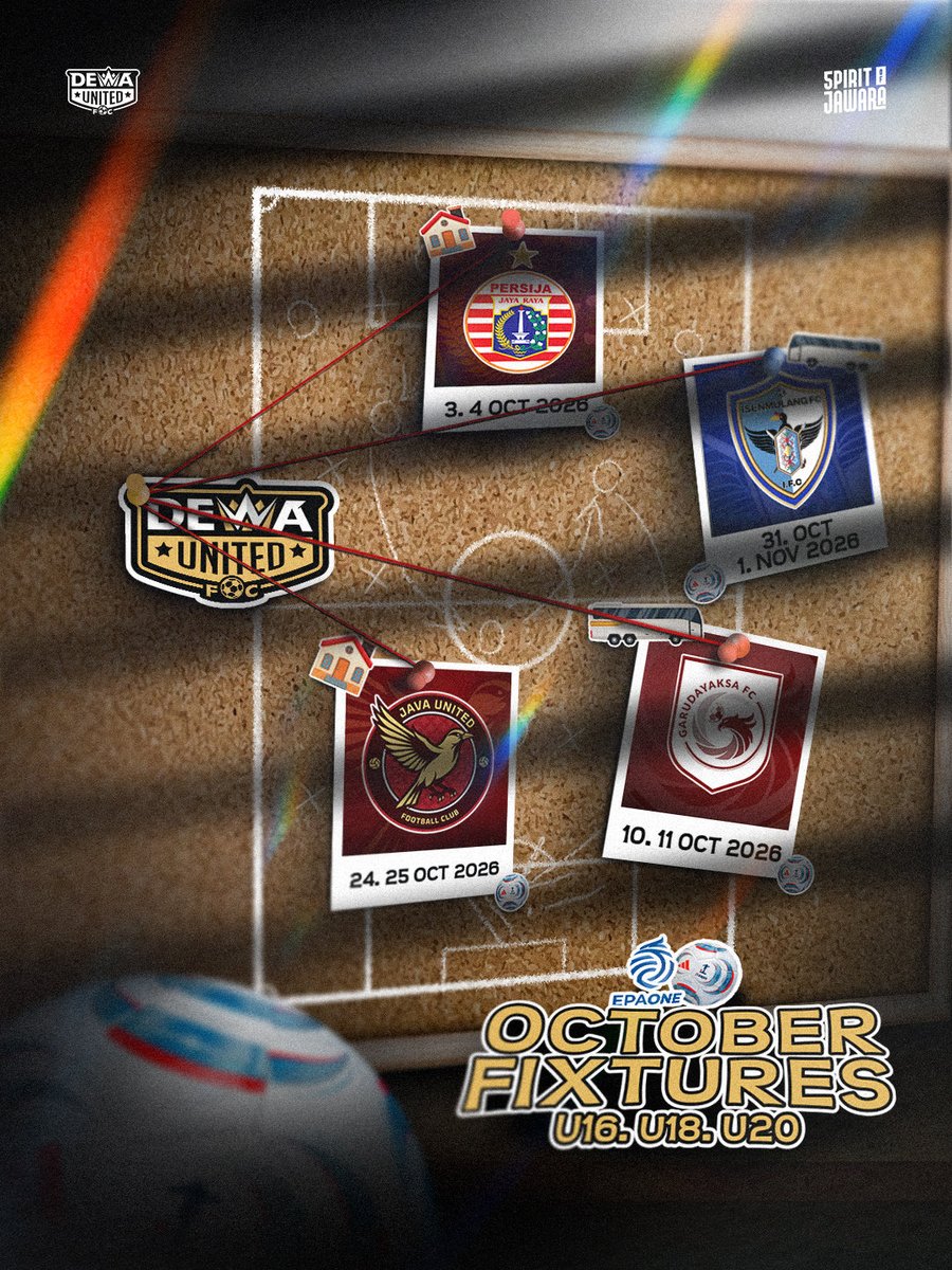 dufcdevelopment's tweet photo. OCTOBER MATCHDAY! 🔥

Perjalanan Dewa United FC Development di EPA ONE 2026/2027 dimulai! 

Catat jadwal pertandingan sepanjang bulan Oktober dan dukung terus perjuangan anak-anak Dewa di setiap laga. 

Fight, Focus, Believe!

#Dewauniteddevelopment https://t.co/e2ANs7bQWt