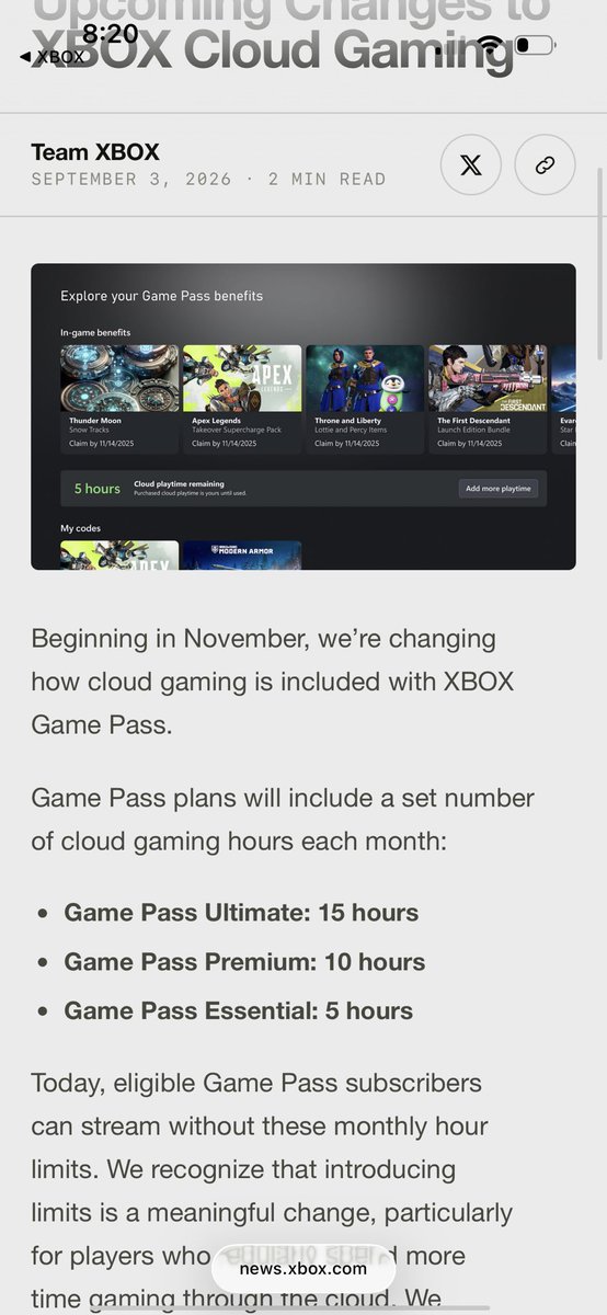 xraeart's tweet photo. @XBOXGamePass @XBOXSupport just say you dont want customers at this point. With the rumors of integrating ads into digital games and now limiting gaming hours with game pass (very small amount of hours btw!)….you’re digging your own grave as a company. https://t.co/4LwicZlU9C