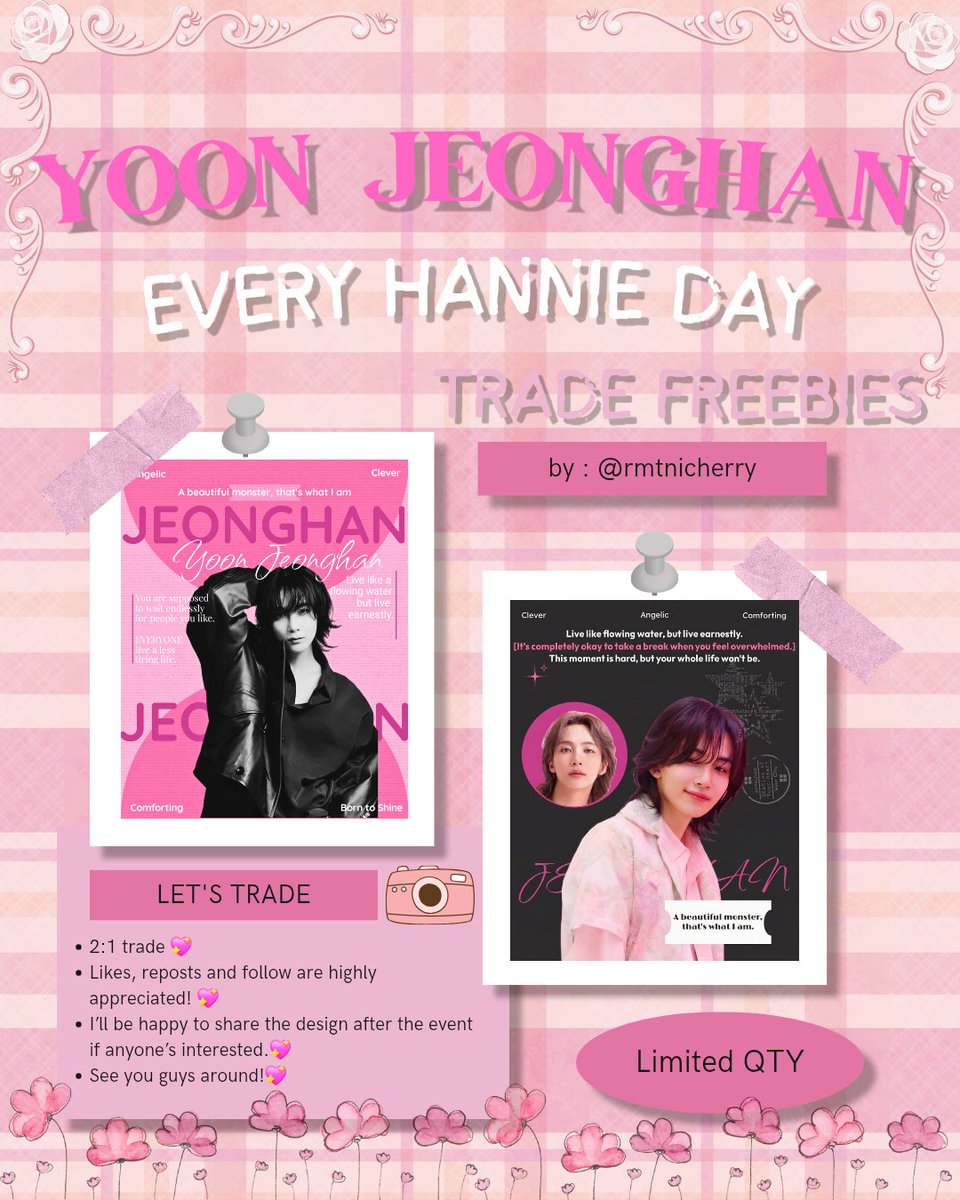rmtnicherry's tweet photo. 🌸 ✨ 𝑬𝒗𝒆𝒓𝒚 𝑯𝒂𝒏𝒏𝒊𝒆 𝑫𝒂𝒚 ✨ 🌸

​𝑭𝒂𝒏 𝒔𝒖𝒑𝒑𝒐𝒓𝒕 𝒃𝒚: @rmtnicherry

​​🎀 ʟɪᴍɪᴛᴇᴅ ǫᴜᴀɴᴛɪᴛʏ (2:1)
🎀 ʟɪᴋᴇꜱ + ʀᴛꜱ ᴀʀᴇ ɢʀᴇᴀᴛʟʏ ᴀᴘᴘʀᴇᴄɪᴀᴛᴇᴅ! 💌
🎀 ʟᴏᴄᴀᴛɪᴏɴ ᴛʙᴀ — ꜱᴛᴀʏ ᴛᴜɴᴇᴅ! 📍✨

#JEONGHAN #정한
#everyHANNIEday https://t.co/QLTqRb52qI