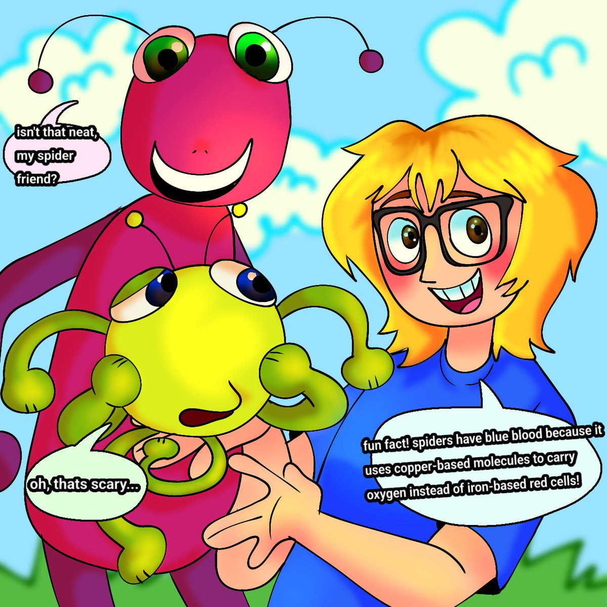 thacoolestbug's tweet photo. UNTAPPED crossover POTENTIAL GUYS. (BUGBO X FAA)

facty shares a fun spider fact with you guys!!!🌸

.
.
.
#bugbo #bensilly #factattackadventures #factyboy #bugfacts  I LOVE INSECTS🐛🐌🦋🐜🐝🪲🐞🦗🕷🪳🦂🦟🪰🪱 GO MY BUGS

#fanart #hi https://t.co/AMtSSOWLij