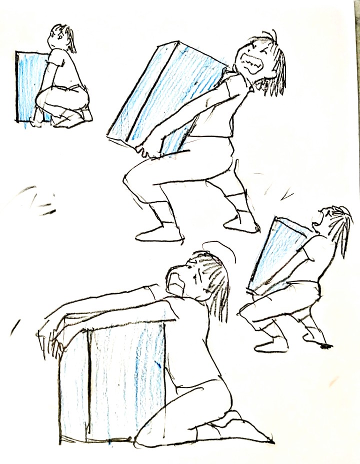 sim_kyrm's tweet photo. こういう重たいものを持つとか、表現力が必要ですね。
この絵はありがちなオーソドックスな表現ですが、絵柄がリアルでもコミカルな表現になりがちです。実写でも役者さんはそんな演技をすることが多い気がします。 https://t.co/tcYDSYTSJV
