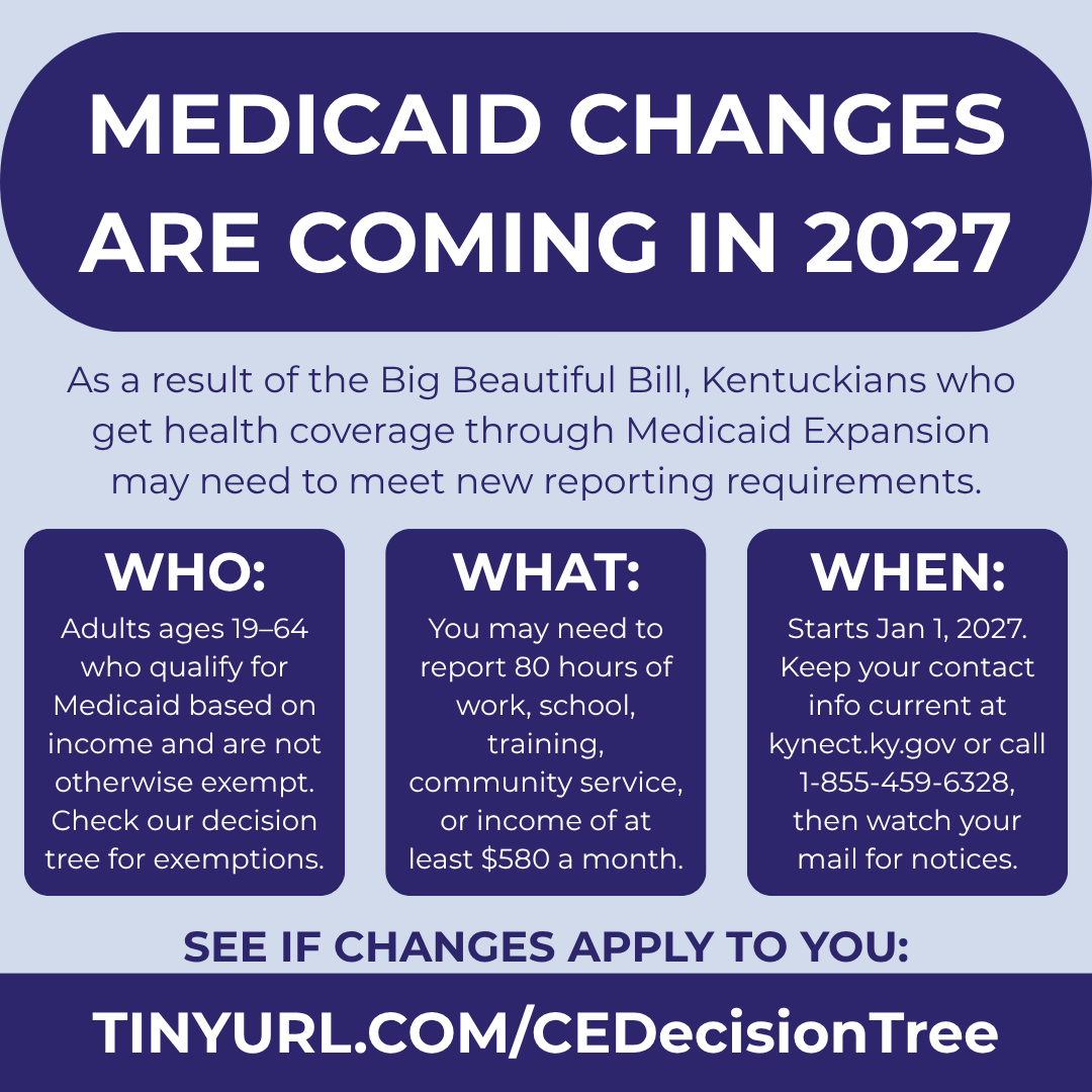 kyvoices4health's tweet photo. Big changes are coming for Medicaid. New “community engagement” rules mean more paperwork and eligibility checks for some members. KVH’s new decision tree walks you through what matters most so you don't lose coverage. Try it now: https://t.co/HD99q7ZQDW https://t.co/YQX9s82RsG