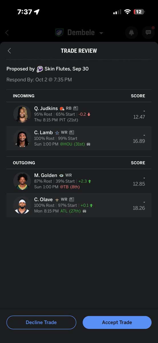 AlarconYared's tweet photo. @AjayTakes just want advice should I accept this trade ? https://t.co/Vl9dyNgJYS