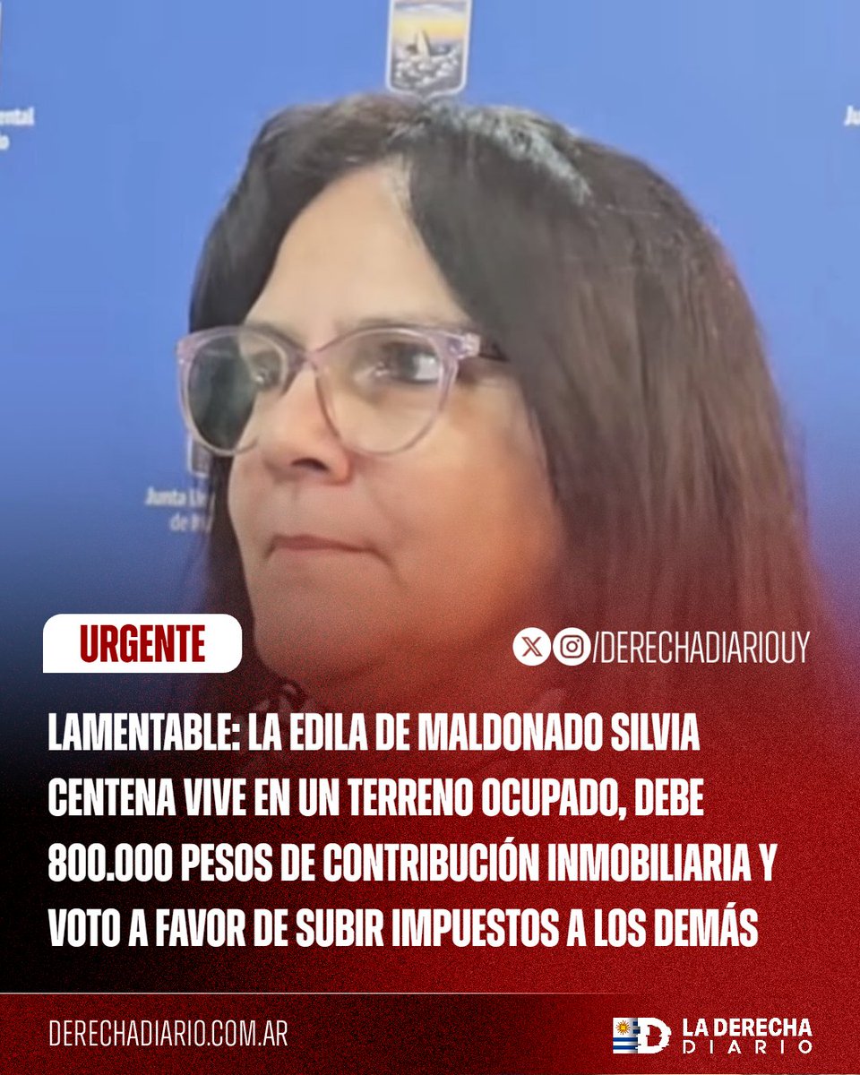 DerechaDiarioUY's tweet photo. 🇺🇾 | COBRAN IMPUESTOS PERO NO PAGAN LOS SUYOS: La edila Silvia Centena vive en un terreno ocupado y acumula una deuda de $800.000 en contribución inmobiliaria. Así y todo, votó a favor de subir impuestos a los vecinos que sí los pagan. https://t.co/W223BDNn8S