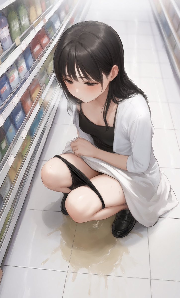 teraoshikko's tweet photo. わりかし最近Twitterで見かけた、某コンビニの店内で床ションする女性が防犯カメラに映った映像は大体こんな雰囲気でした。 https://t.co/pGYTBWFXB4