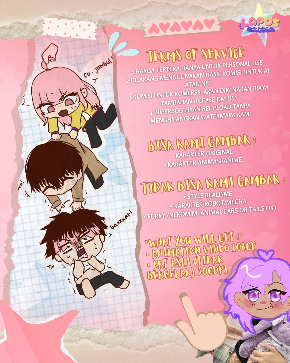 Laposofficial's tweet photo. Lapos officially open 
Animation meme Commission✨💌
~Dibuat dengan cinta oleh kami mahasiswa animasi yang sedang mengerjakan tugas kewirausahaan~

Sample > TOS > pricelist> How to order

Your support will be much appreciated Follow,Like,RT 
Thank you 💌
#YCH #commissionopen https://t.co/kRJcb6wZHy