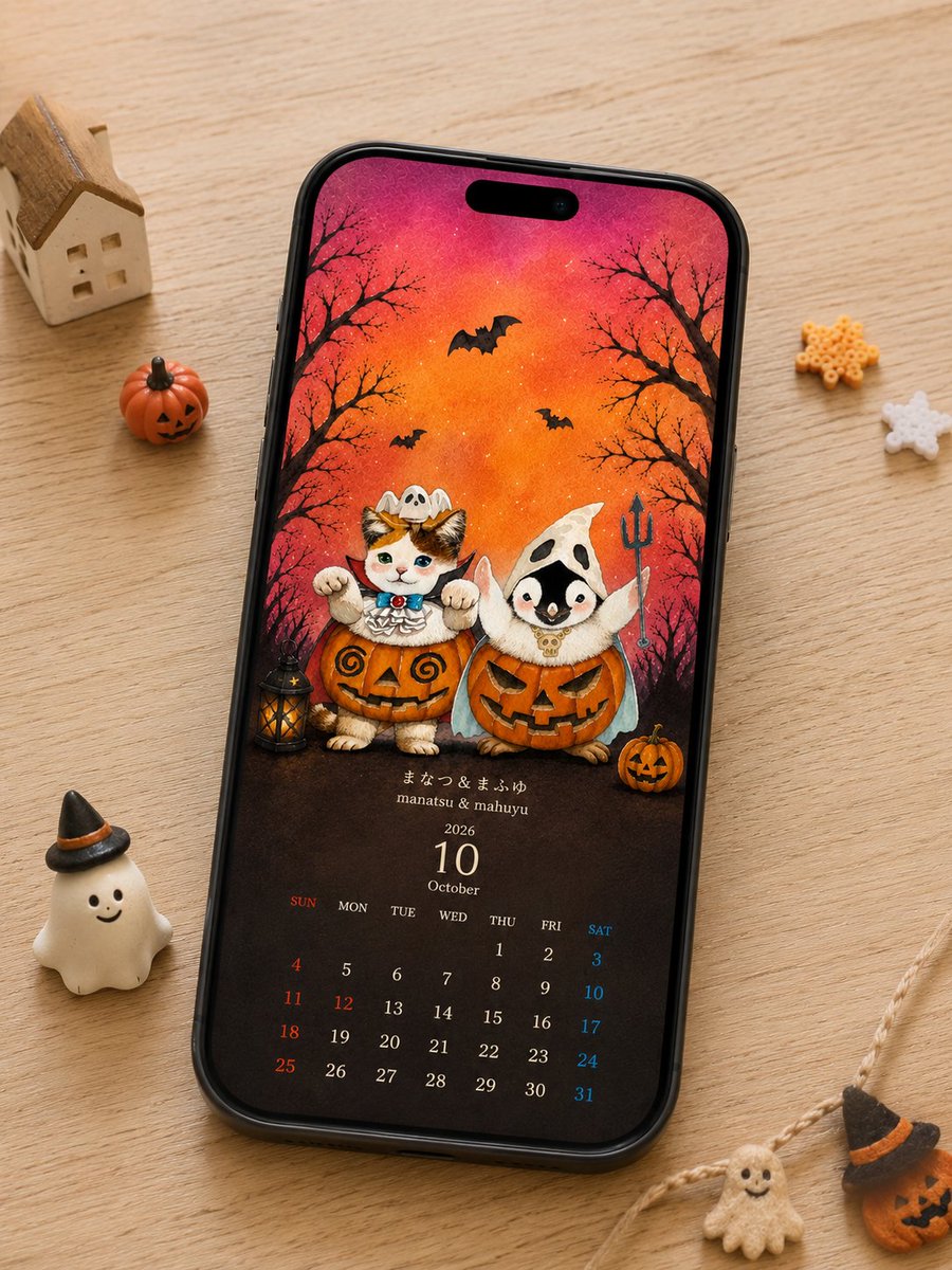 midsummer_02jp's tweet photo. 📅10月壁紙2種類作りました🎃
よかった
使ってくださいね😸🐧
（個人利用の範囲でお楽しみください）
#カレンダー #壁紙
#10月カレンダー 
#イラスト https://t.co/gfbqSj25PU