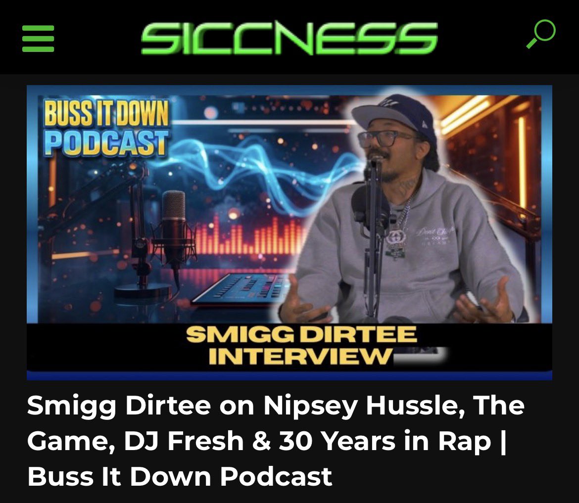 SiccnessNet's tweet photo. Smigg Dirtee on Nipsey Hussle, The Game, DJ Fresh &amp; 30 Years in Rap | Buss It Down Podcast https://t.co/uGIj7vnZmi https://t.co/xlVy0GkP70