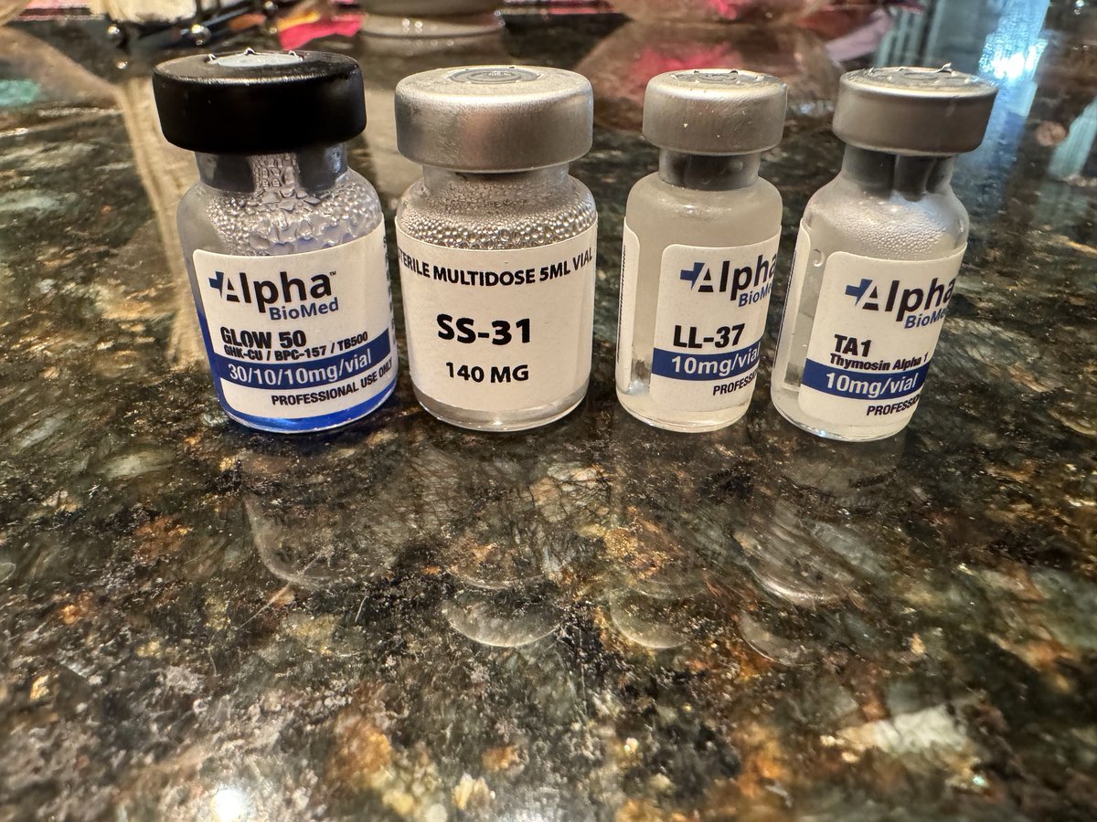 FingLupus's tweet photo. My midweek peptide stack that’s working! Need to add glutathione back since I’m past the IV pushes post ozone treatments. Thinking about KPV since I’m battling anemia . Did an iron infusion last week. Feeling better but I know I’m running on fumes. #finglupus https://t.co/Wr1vr4Pnt1