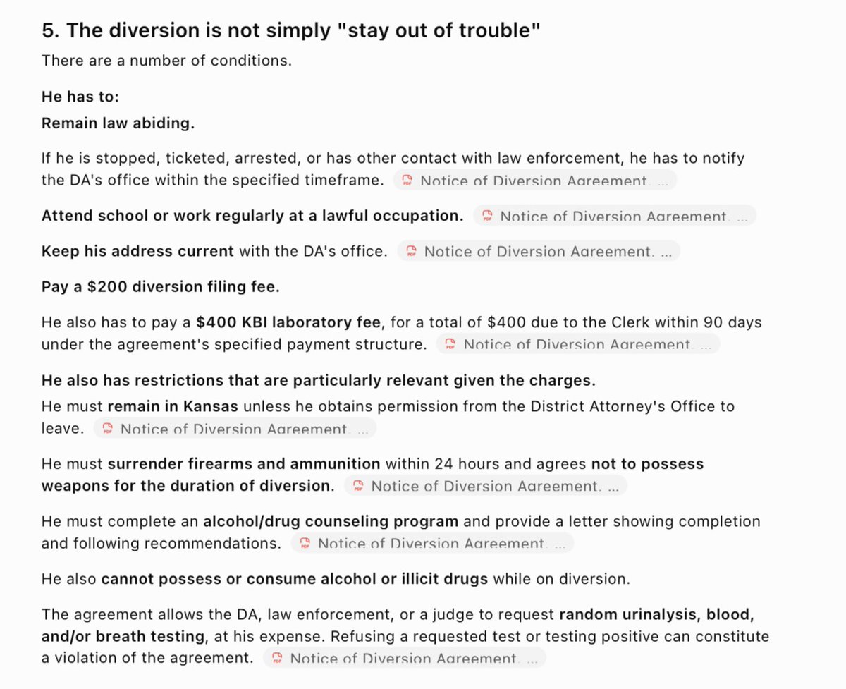 SassySouthBlond's tweet photo. Bigger than that Adian Nicholas Thompson  is walking a tightrope with Shawnee County, Kansas. if he so much as comes into contact with law enforcement or something is filed against him... his entire case is slapped against him in criminal court with his FELONY drug and weapons convictions. He signed what is know as a Diversion Agreement. So if he does doxx someone like a victim and they contact law enforcement, he is in big big trouble with his previous case. You can log onto the portal https://t.co/qPgY0jRg0q to read his diversion agreement and it is pretty straight forward. He can get felony drug and weapons convictions applied if he violates the agreement. 

In plain English: Thompson was accused of possessing a narcotic drug, possessing drug paraphernalia for personal use, and committing a weapons offense tied to alleged controlled substance addiction. The underlying conduct allegedly occurred in November 2024. The criminal case proceeded in 2026, including an arrest warrant and new bond. Rather than taking the case to trial, Thompson applied for and was approved for pretrial diversion. He entered a 24 month diversion agreement requiring drug and alcohol treatment, drug testing, no alcohol or illicit drugs, no weapons, employment or school, remaining in Kansas absent permission, payment of fees, and compliance with various other conditions. If he completes diversion successfully, the pending case is to be dismissed with prejudice. If he violates the agreement, the State can seek to revoke diversion and return the case for prosecution under the terms and waivers contained in the agreement. He can't catch any other charges at all.