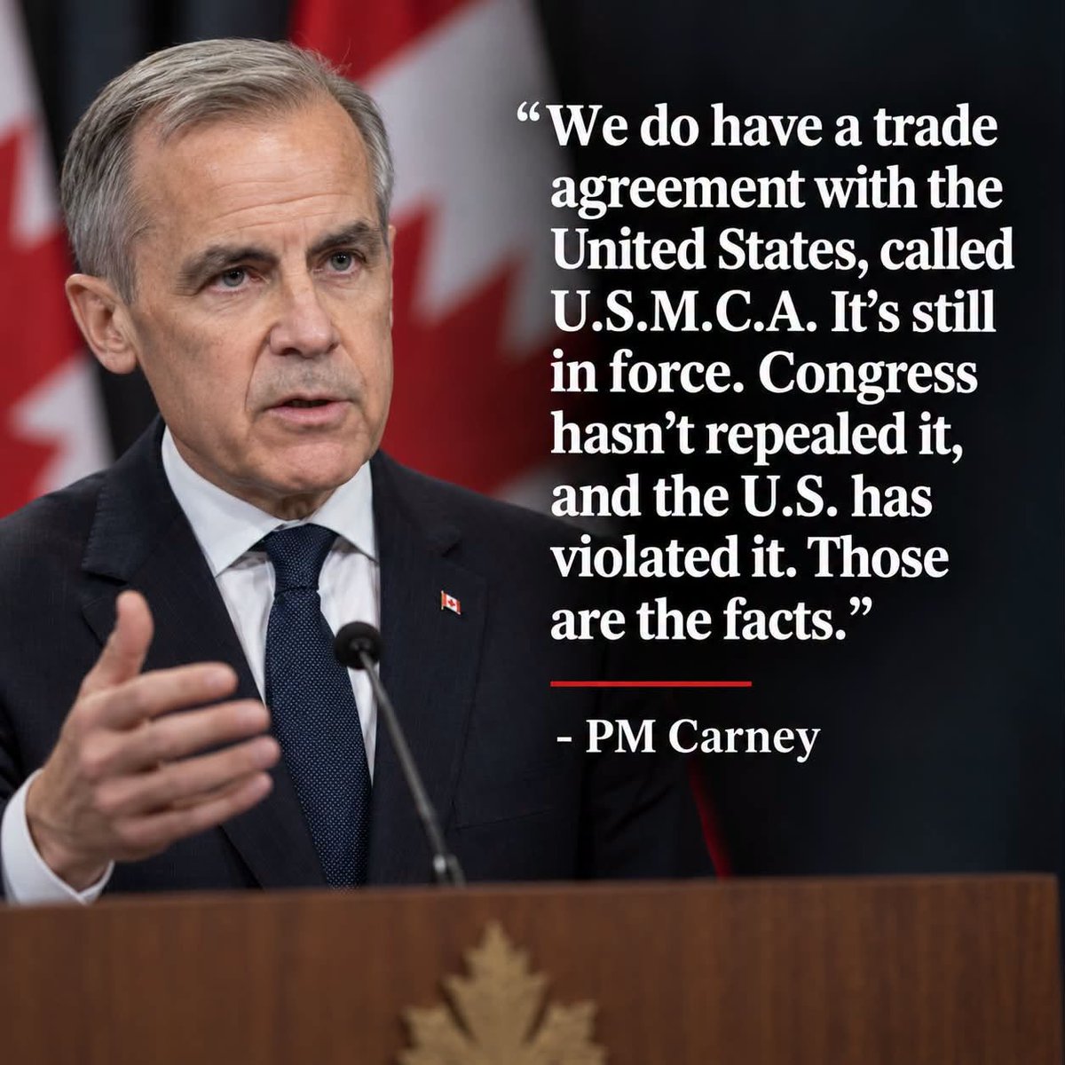 Sharonehh's tweet photo. How is Canada supposed to trust the Trump administration to honour a new agreement when it won't honour the one that's already in force? Trump signed USMCA himself and now his admin is imposing tariffs that Canada says violate it. Dishonourable... a common Trump trait. 😠 https://t.co/yuzjGA26Dj