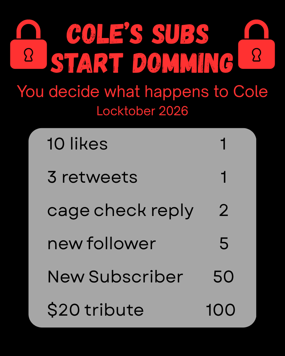 ColeCarterXxX's tweet photo. Locktober is officially starting, and I am handing over my keys to my followers and subscribers. Transform me into the best sub I can be 😵‍💫

Daily cage checks, lives, videos... nothing is off the table this month. https://t.co/X4NFn6hxpF