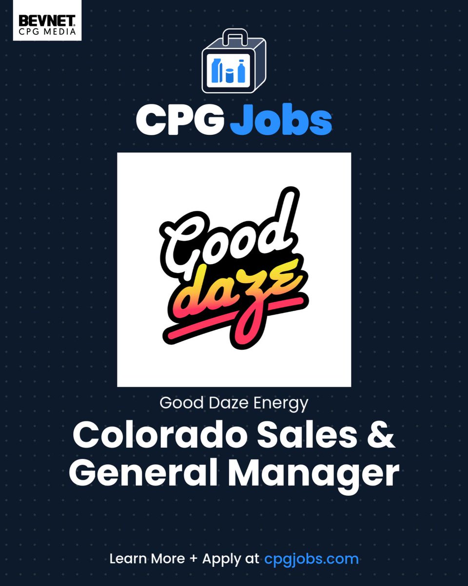 CpgJobs's tweet photo. Good Daze Energy is hiring a Colorado Sales &amp; General Manager in Denver, CO. View the role on CPGjobs: https://t.co/FE78i3CHer https://t.co/cGFpRBEL2s