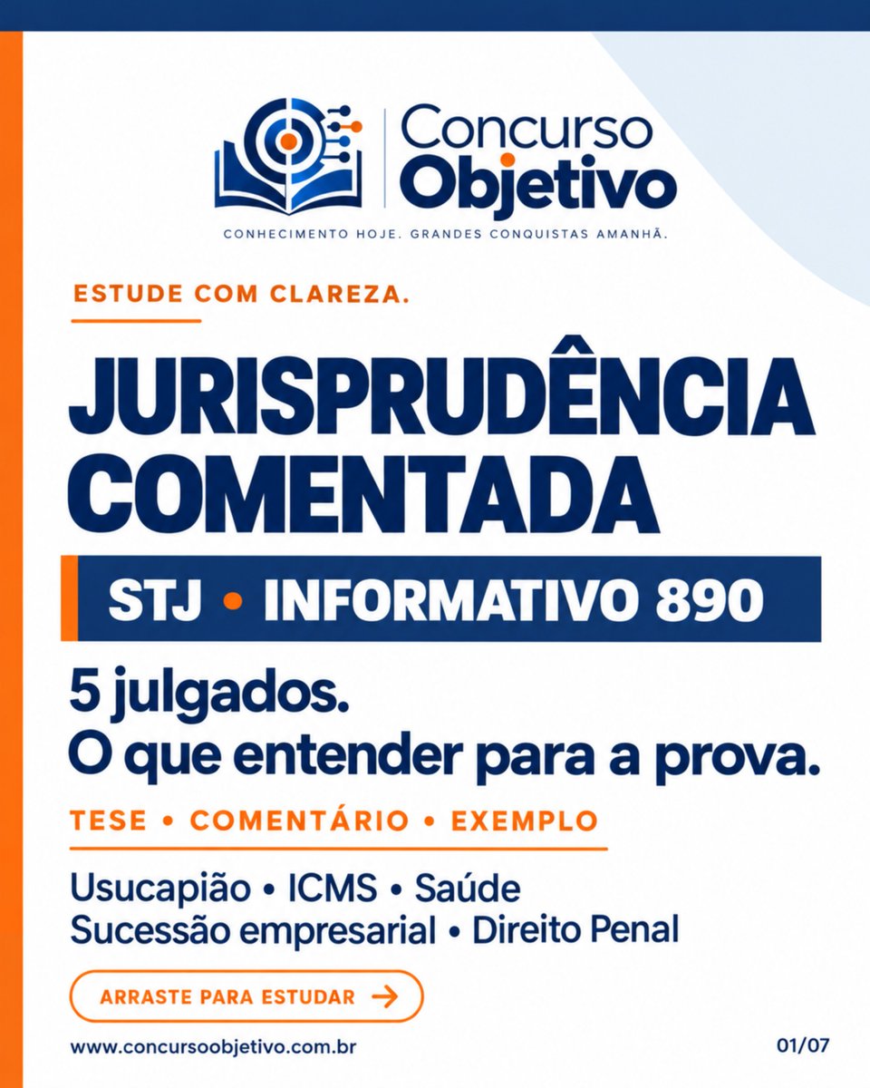 concurso_obj's tweet photo. Jurisprudência Comentada — STJ | Informativo 890 ⚖️
5 julgados resumidos com tese, comentário objetivo e exemplo para facilitar a revisão para provas.
Material gratuito em: https://t.co/IhelZpaJ5X
Acesse a aba Informativo https://t.co/mOpkSrZFdN