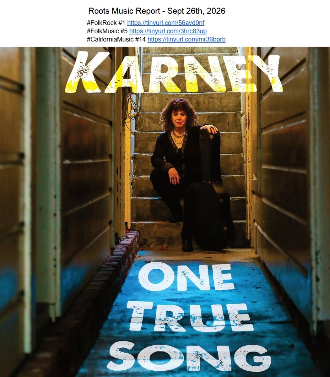 Karneymusic's tweet photo. One True Song on #RootsMusicReport as of Sept 26th:
#FolkRock #1 - #FolkMusic #5 - #CaliforniaMusic #14 

Listen/Purchase: https://t.co/wY0yEDyRyN 

#MusicCharts #RadioSpins #RMR #KarneyBand #SingerSongwriter #OneTrueSong https://t.co/Uly1qcQxtE