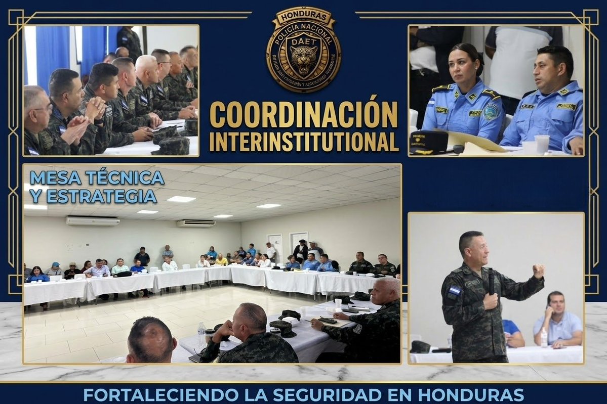 HNDaet's tweet photo. #CoordinaciónInterinstitucional🤝🛡🇭🇳

Autoridades civiles se reúnen con altos mandos policiales y militares para fortalecer la seguridad ciudadana en Choluteca.

Se destaca la coordinación interinstitucional y la participación ciudadana. https://t.co/wTttotOeCq