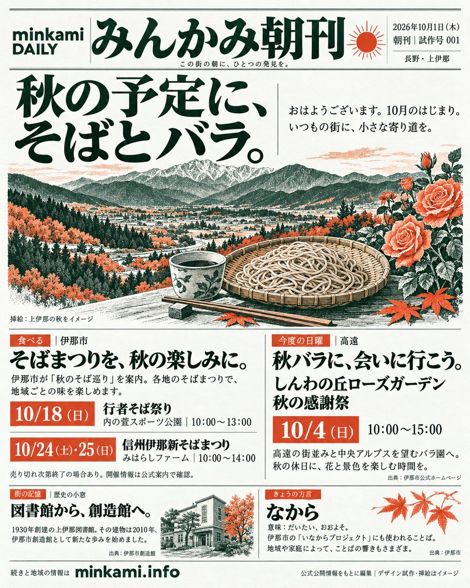 minkamiinfo's tweet photo. 朝刊と夕刊を毎日配信予定です。

2026/10/1 みんかみ朝刊

https://t.co/FUycQ9XDrU https://t.co/WXrlCeyeCE