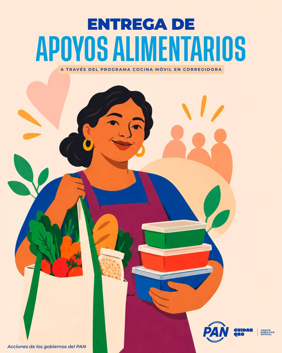 PANqueretaro's tweet photo. Apoyos alimentarios y nutrición para las familias de Corregidora. 💙

Los gobiernos del PAN entregan apoyos alimentarios directos con el programa Cocina Móvil para asegurar comidas completas en los hogares. #CuidarCorregidora https://t.co/6HcIItBHQr