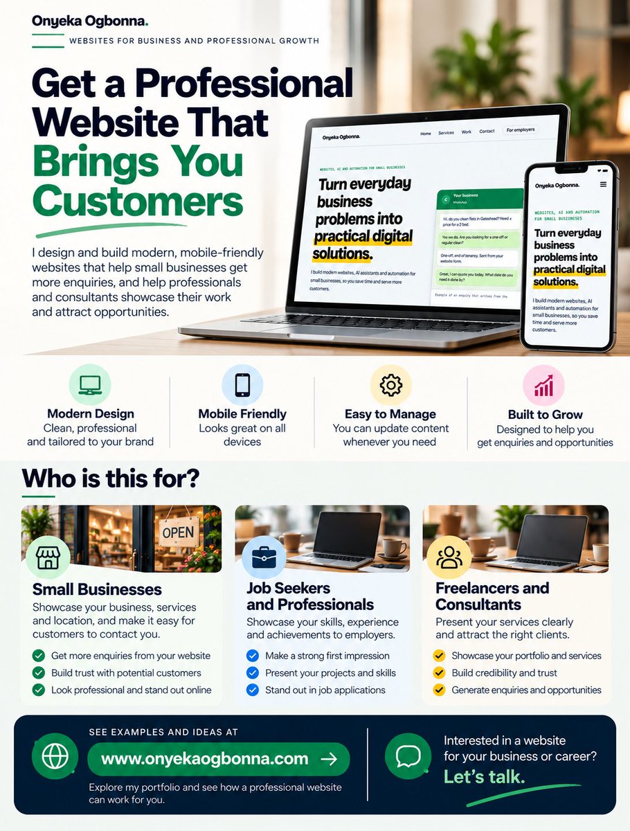 unclekachi's tweet photo. Need a professional website?
I build modern websites for small businesses, professionals, freelancers, and consultants, whether you want to attract customers, showcase your work, or strengthen your online presence.
See my work: https://t.co/Z9qK82JiMH
Interested? DM me. https://t.co/sJT1NFr5BL