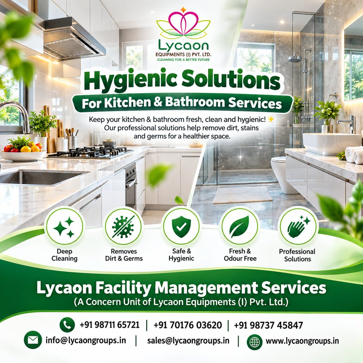 lycaongroups's tweet photo. `Keep your kitchen & bathroom fresh, clean and hygienic! ✨ Our professional solutions help remove dirt, stains and germs for a healthier space. #KitchenCleaning #BathroomCleaning #Hygiene #CleaningServices https://t.co/LrtRdXRm29