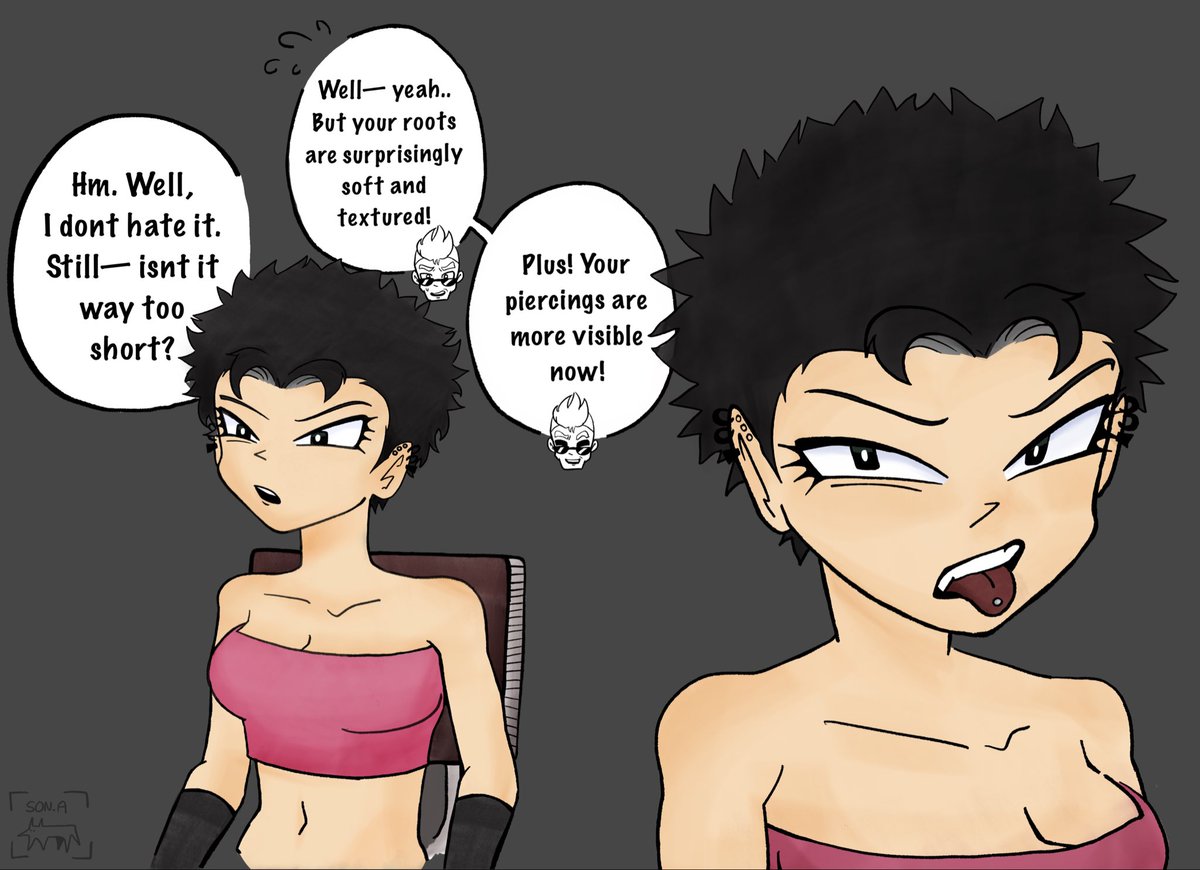 RANDOMFAND61811's tweet photo. “While on a heist.. Some Sadala officer YANKS cauliflas hair— She’s promptly absolutely pissed. 

Once she heads back home… She’s so angry that she decides to take..drastic measures…

well… to be fair— It’ll grow back in a couple of days!”

#DragonBall #DragonBallSuper https://t.co/4ppJBOW3Rt